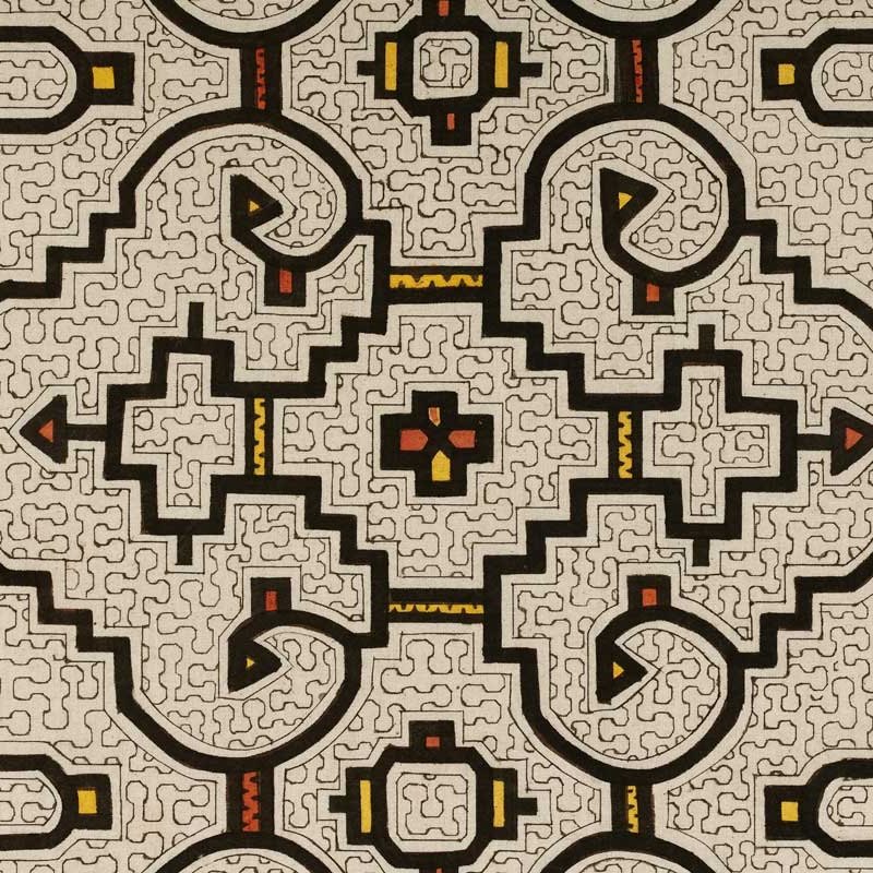 Intricate geometric maze-like pattern in black and cream